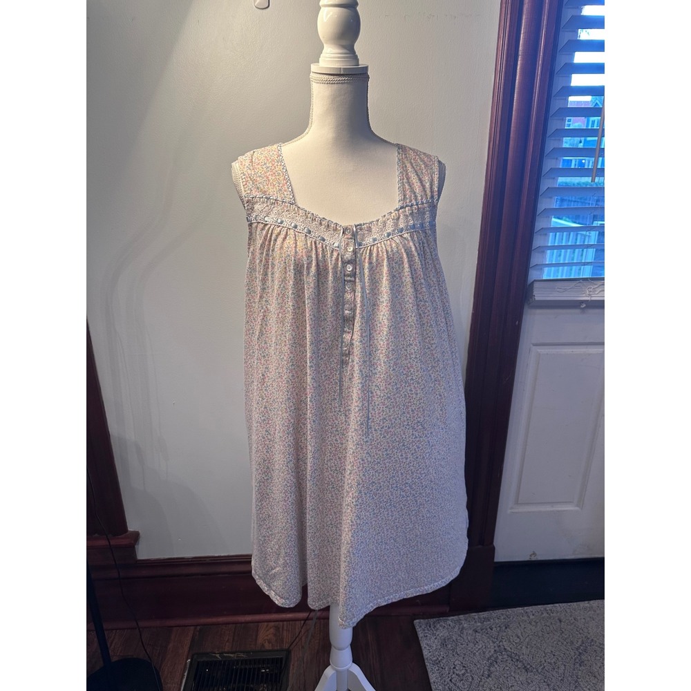 Adonna Womens XXL Pastel Ditsy Floral Lace Trim Sleeveless Nightgown X115093